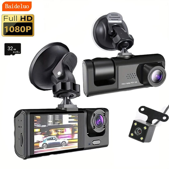 Dash Cam W/ IR Night Vision Loop Recording & 2" IPS Screen 1080P 3 Camera - Zarre