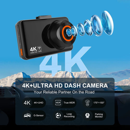 KQQ 4K WiFi Dash Cam for Cars Front and Rear Dual Lens Auto Dashcam Time-lapse Video Built-in Wifi Support 24H Parking Monitor - Zarre