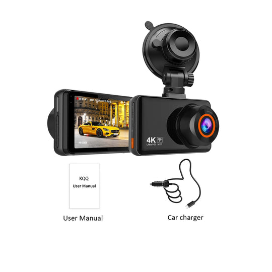 KQQ 4K WiFi Dash Cam for Cars Front and Rear Dual Lens Auto Dashcam Time-lapse Video Built-in Wifi Support 24H Parking Monitor - Zarre