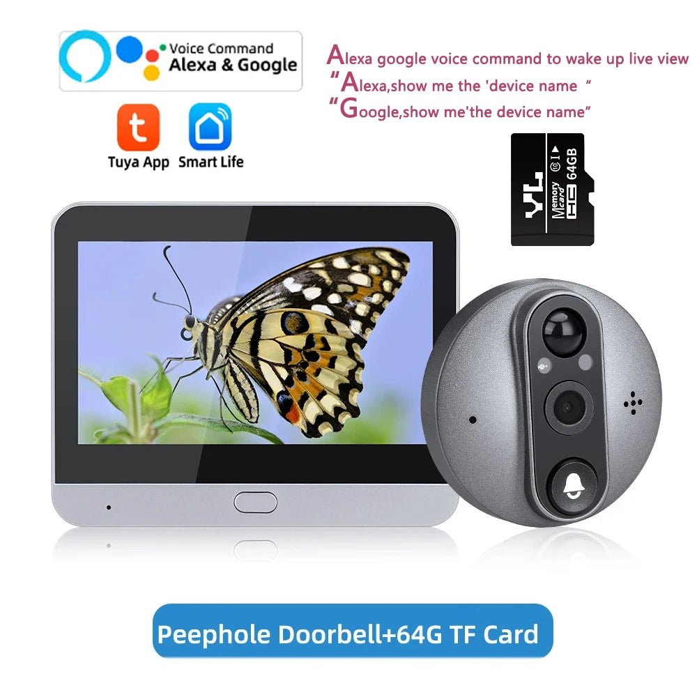 WSDCAM Digital Door Peepholes Tuya Smart Doorbell with Wifi Camera 121° Wide Angle Video Intercom Mirilla PIR Motion Detection - Zarre