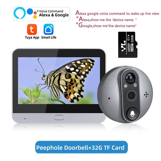 WSDCAM Digital Door Peepholes Tuya Smart Doorbell with Wifi Camera 121° Wide Angle Video Intercom Mirilla PIR Motion Detection - Zarre