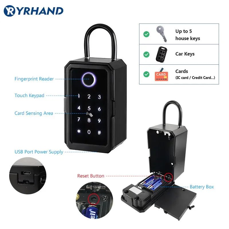 YRHAND TTlock Wifi Security Boxes Password Smart Fingerprint Digital Cerradura Inteligente Tuya Electronic Portable Lock Boxes - Zarre